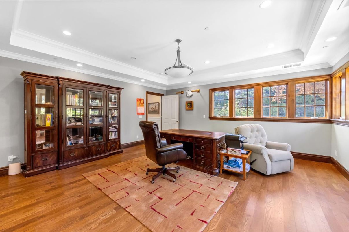 Home Office, Interior, Pendant Lights, Recessed Lighting, Wood Texture Flooring