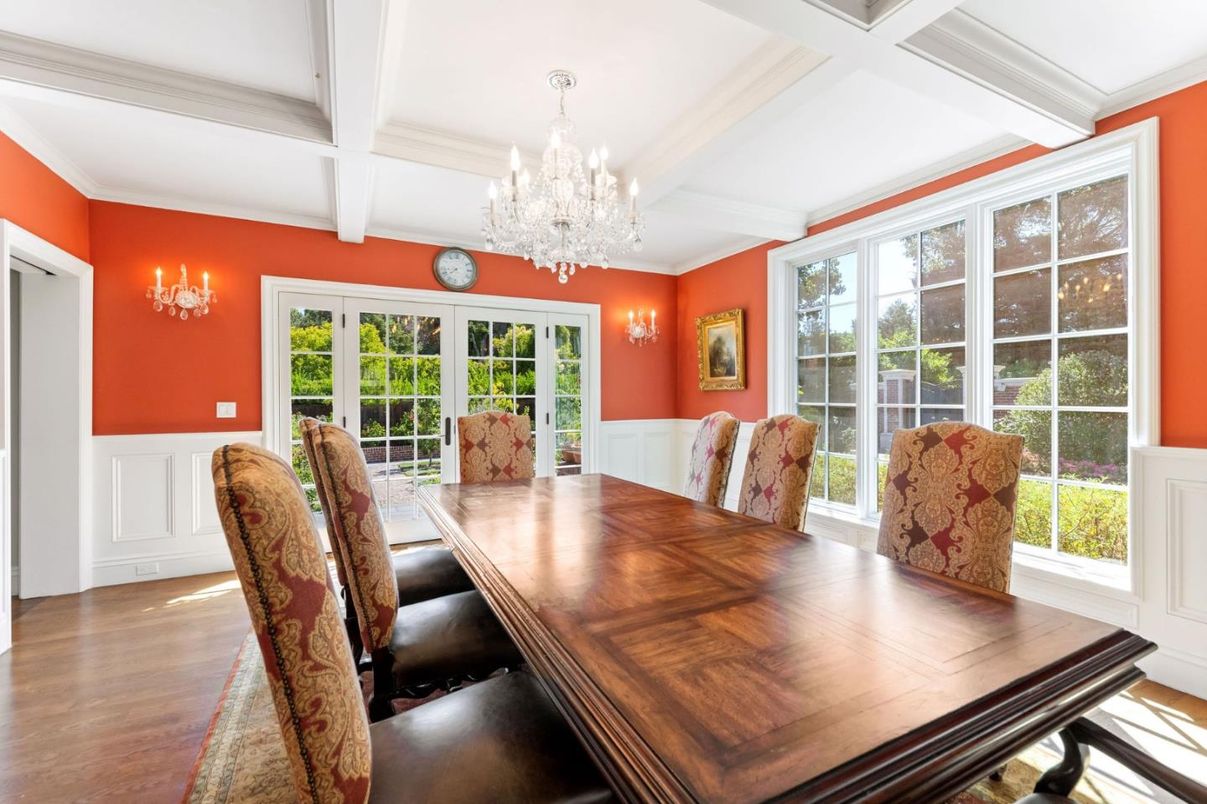 Chandelier, Dining room, Interior, Wood Texture Flooring