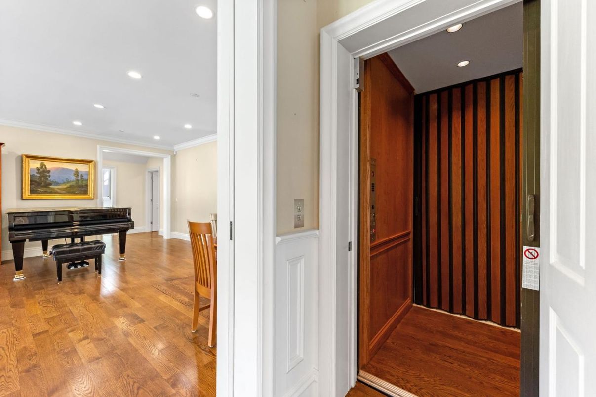 Elevator, Interior, Piano, Recessed Lighting, Wood Texture Flooring, Wooden Walls