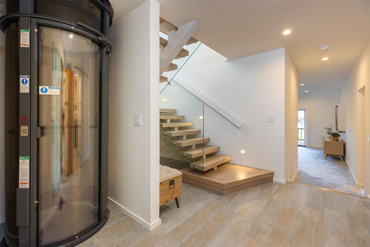 Elevator, Interior, Recessed Lighting, Wood Texture Flooring