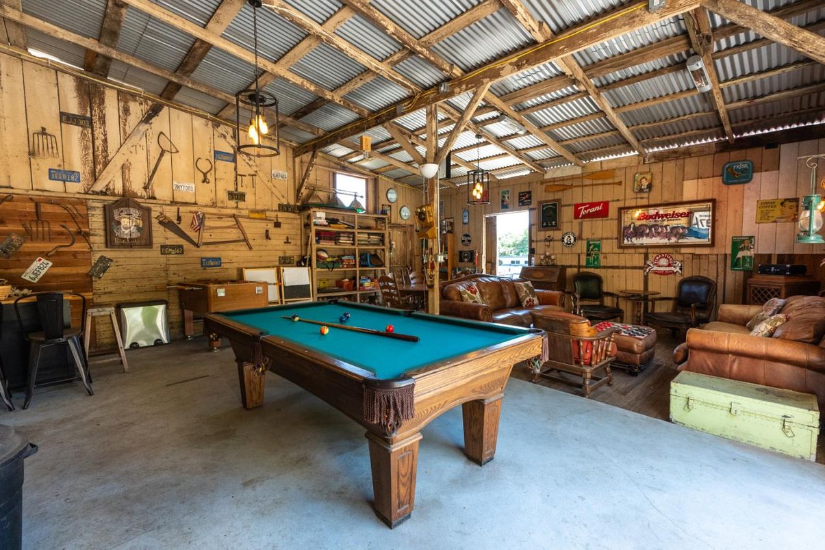 Billiard Table, Game Room, Interior, Pendant Lights, Wooden Walls