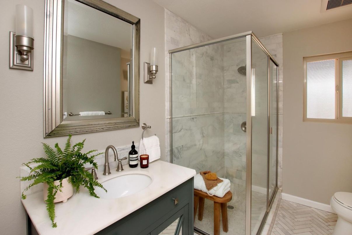 Bathroom, Glass Shower, Interior, Marble Walls