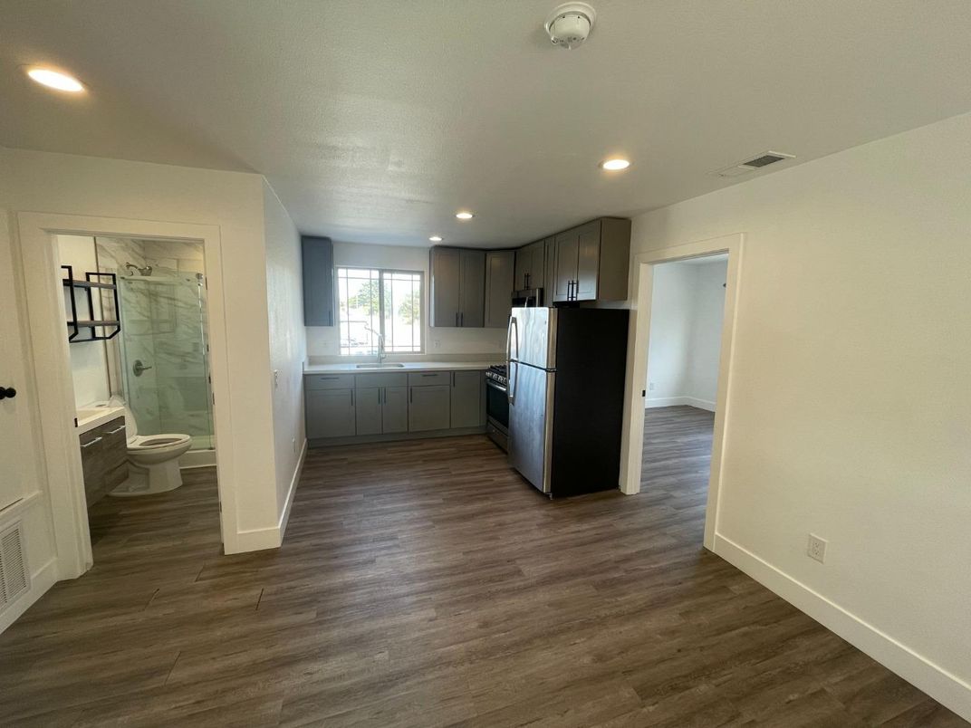 Bathroom, Interior, Kitchen, Marble Walls, Recessed Lighting, Wood Texture Flooring