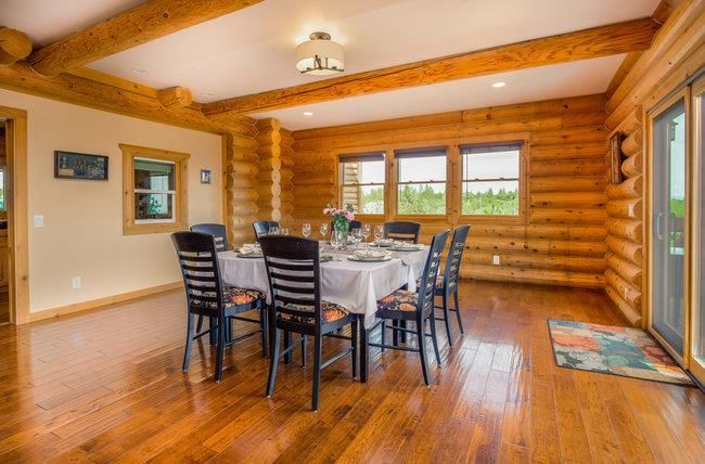 Dining room, Interior, Recessed Lighting, Wooden Beams, Wood Texture Flooring, Wooden Walls