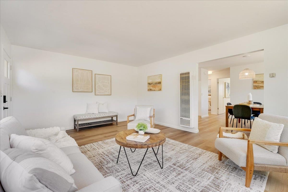 Dining room, Interior, Living room, Pendant Lights, Wood Texture Flooring