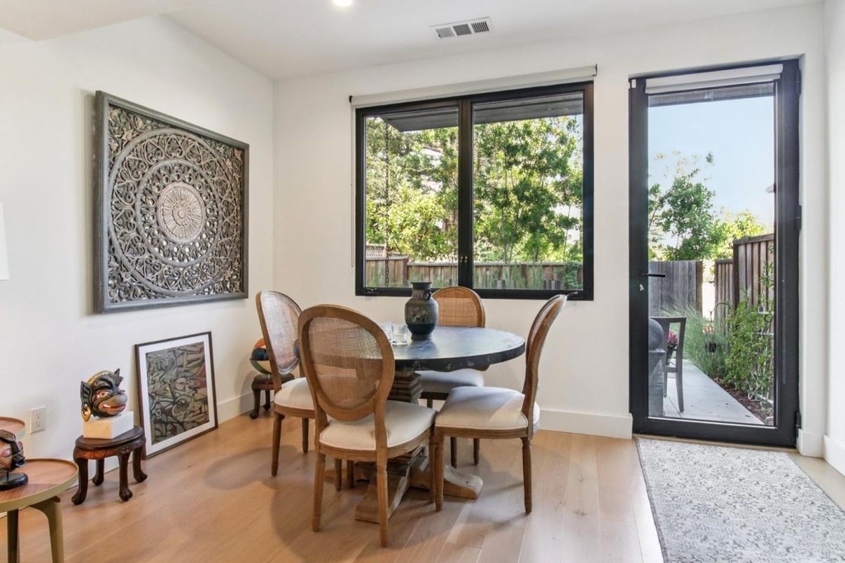 Dining room, Interior, Recessed Lighting, Wood Texture Flooring