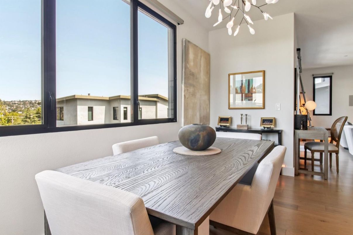 Dining room, Interior, Pendant Lights, Wood Texture Flooring