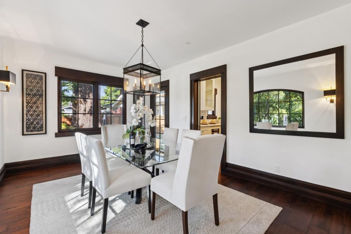 Dining room, Interior, Pendant Lights, Wood Texture Flooring