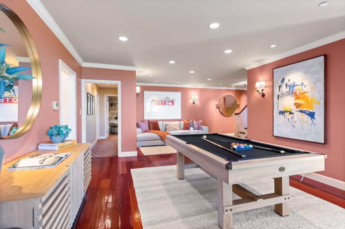 Billiard Table, Game Room, Interior, Recessed Lighting, Wood Texture Flooring