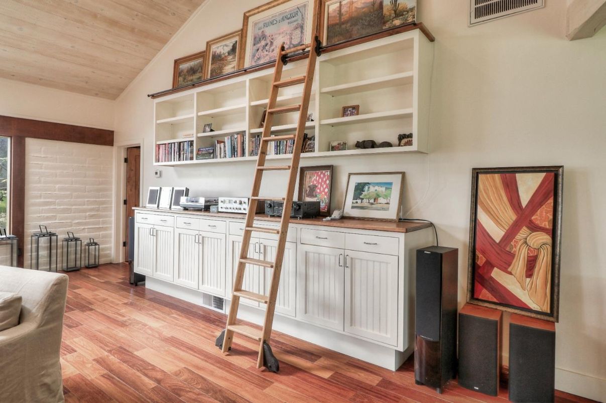 Home Office, Interior, Stone Walls, Wooden Ceilings, Wood Texture Flooring