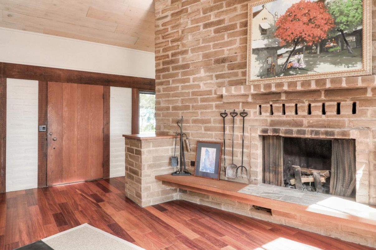 Fireplace, Interior, Stone Walls, Wood Texture Flooring