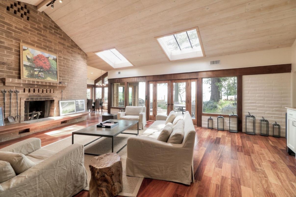 Fireplace, Interior, Living room, Stone Walls, Wooden Ceilings, Wood Texture Flooring