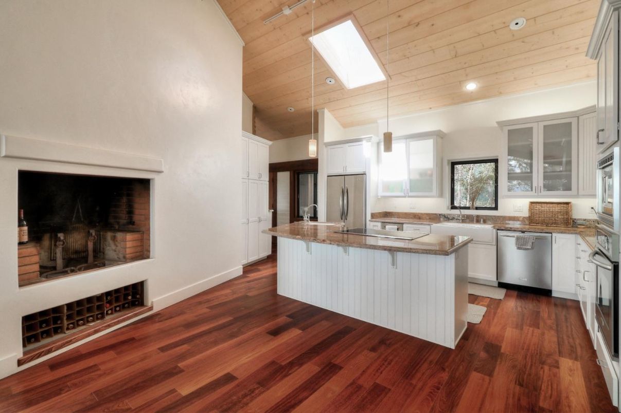 Interior, Kitchen, Recessed Lighting, Stainless Steel Appliances, Wooden Ceilings, Wood Texture Flooring