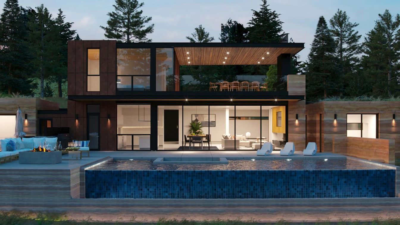 Exterior, Facade, Pool, Modern