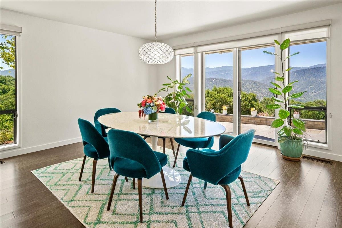 Dining room, Interior, Pendant Lights, Wood Texture Flooring