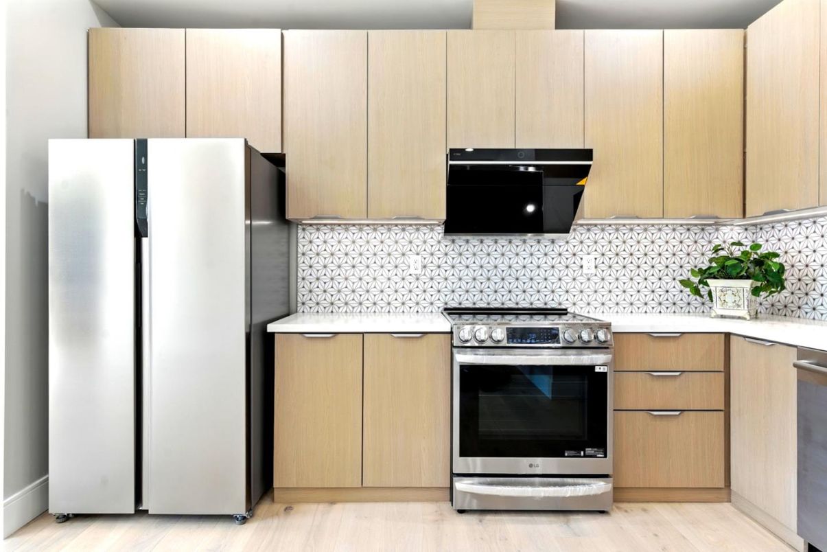 Interior, Kitchen, Stainless Steel Appliances, Wood Texture Flooring