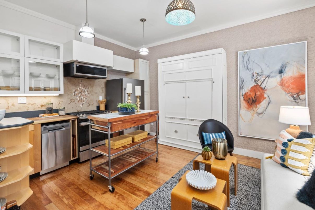 Interior, Kitchen, Pendant Lights, Wood Texture Flooring