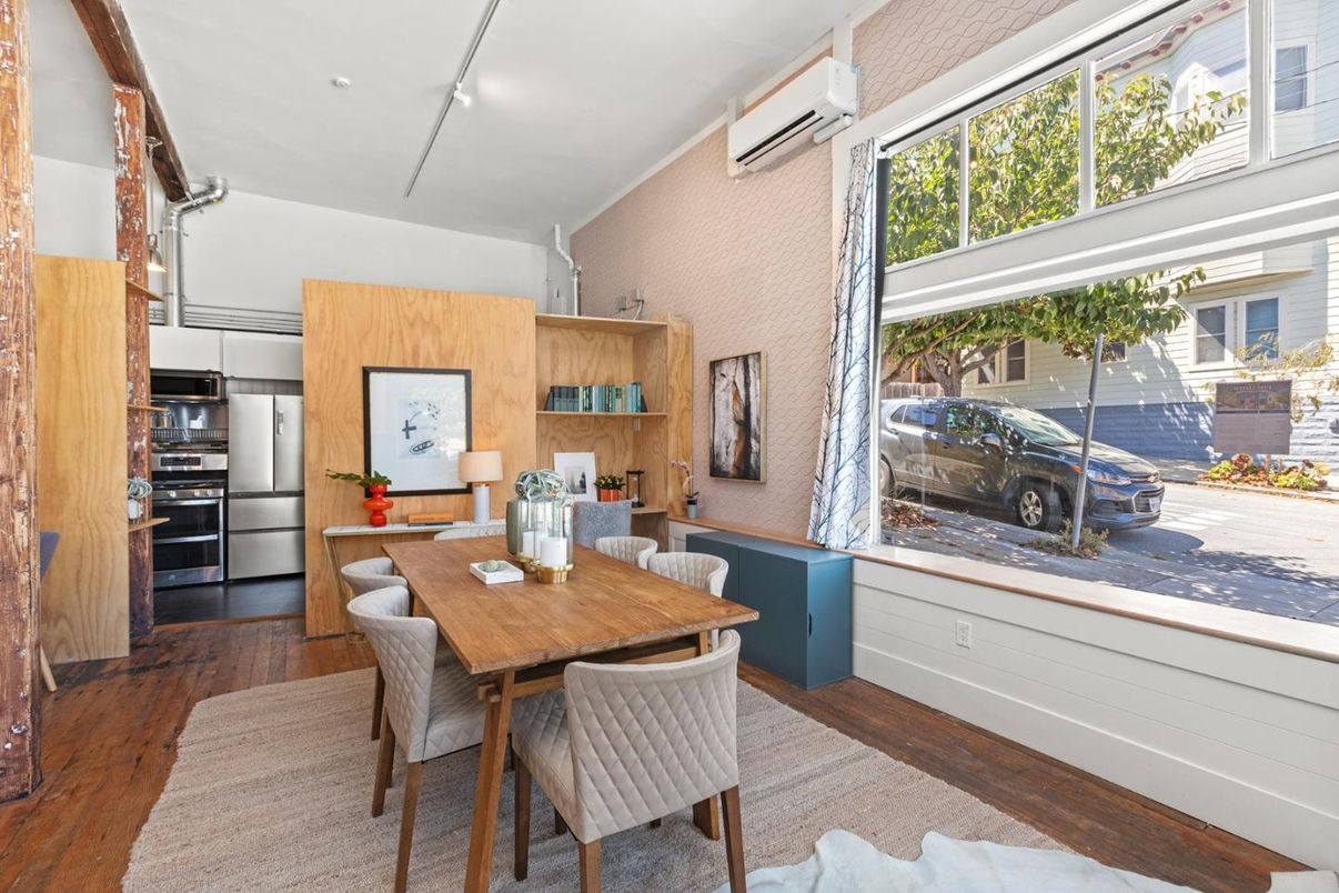 Dining room, Interior, Kitchen, Recessed Lighting, Stainless Steel Appliances, Wood Texture Flooring