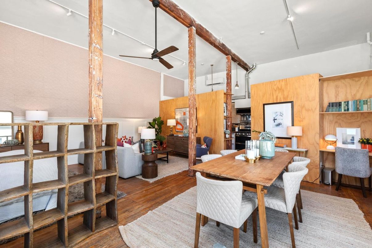 Dining room, Interior, Wooden Beams, Wood Texture Flooring
