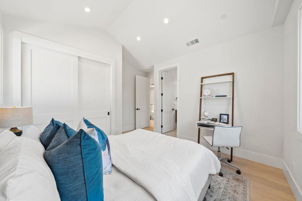 Bedroom, Home Office, Interior, Recessed Lighting, Wood Texture Flooring