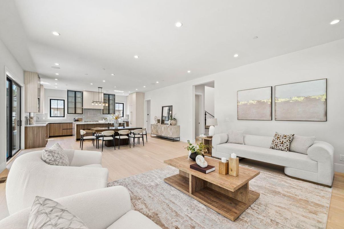Dining room, Interior, Kitchen, Living room, Pendant Lights, Recessed Lighting, Wood Texture Flooring