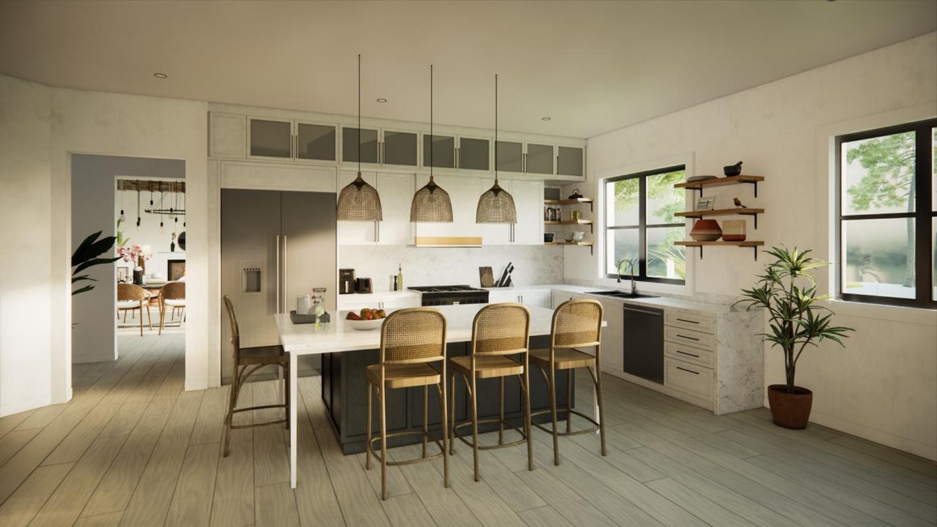 Interior, Kitchen, Pendant Lights, Recessed Lighting, Wood Texture Flooring