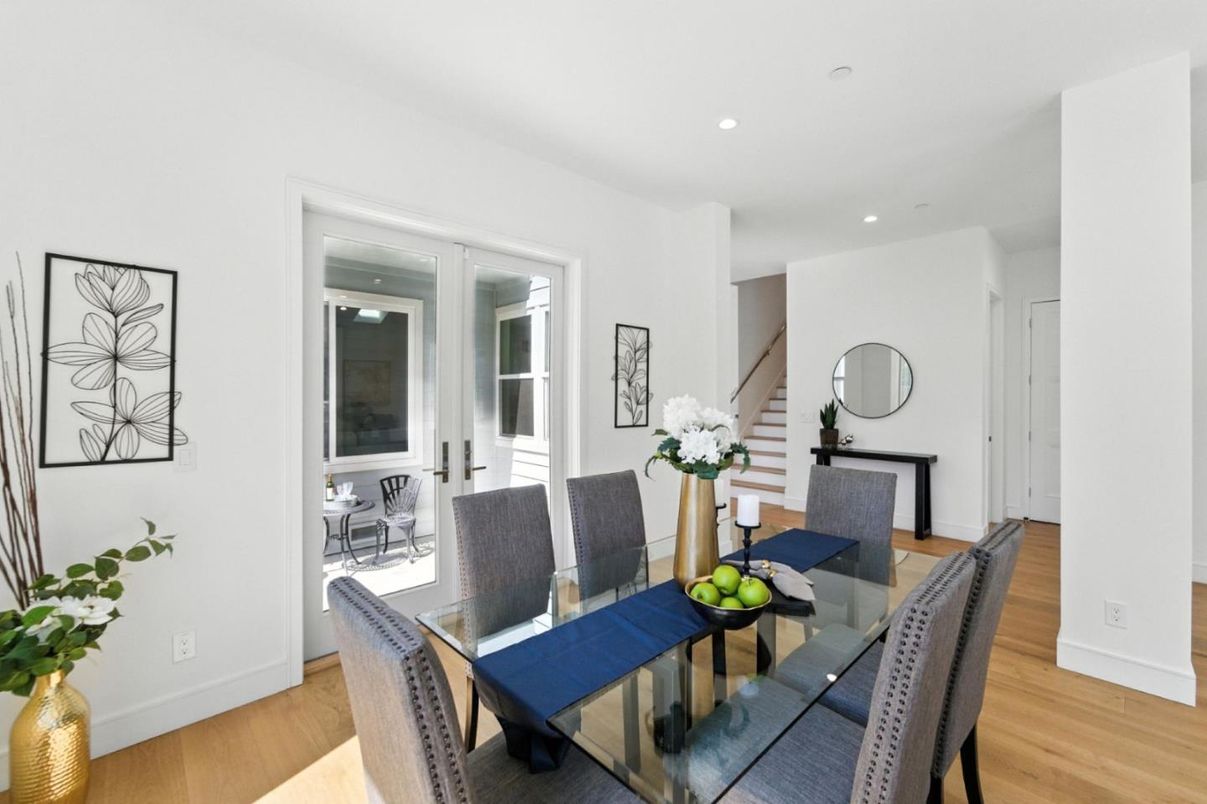 Dining room, Interior, Recessed Lighting, Wood Texture Flooring