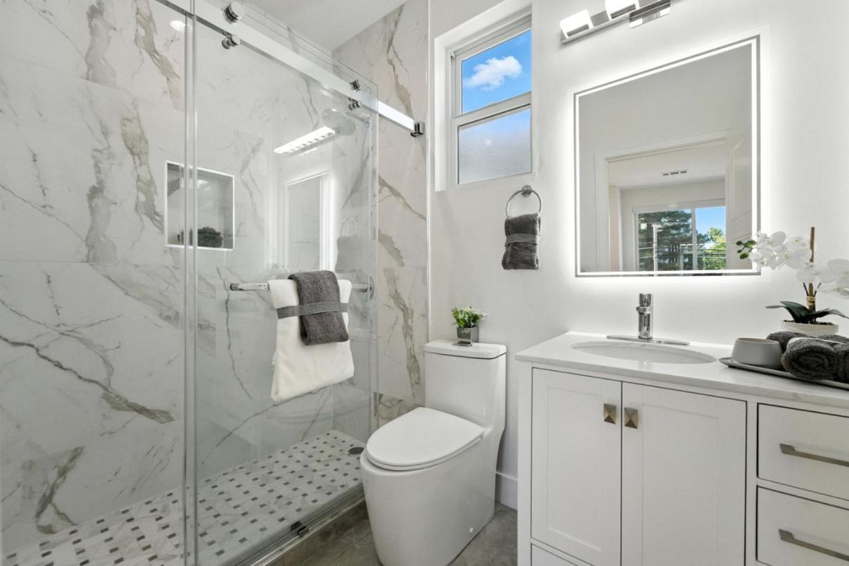 Bathroom, Glass Shower, Interior, Marble Walls