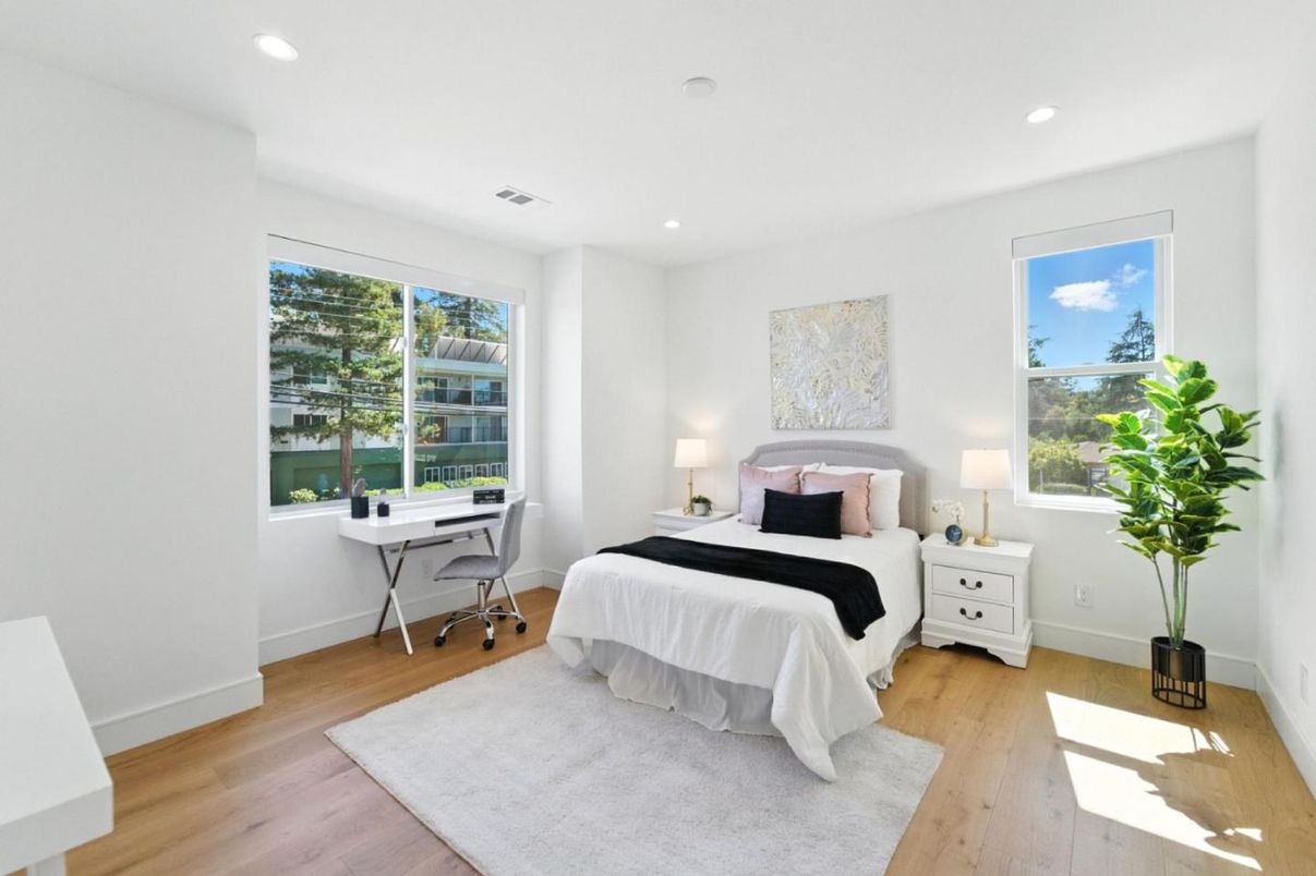 Bedroom, Home Office, Interior, Recessed Lighting, Wood Texture Flooring