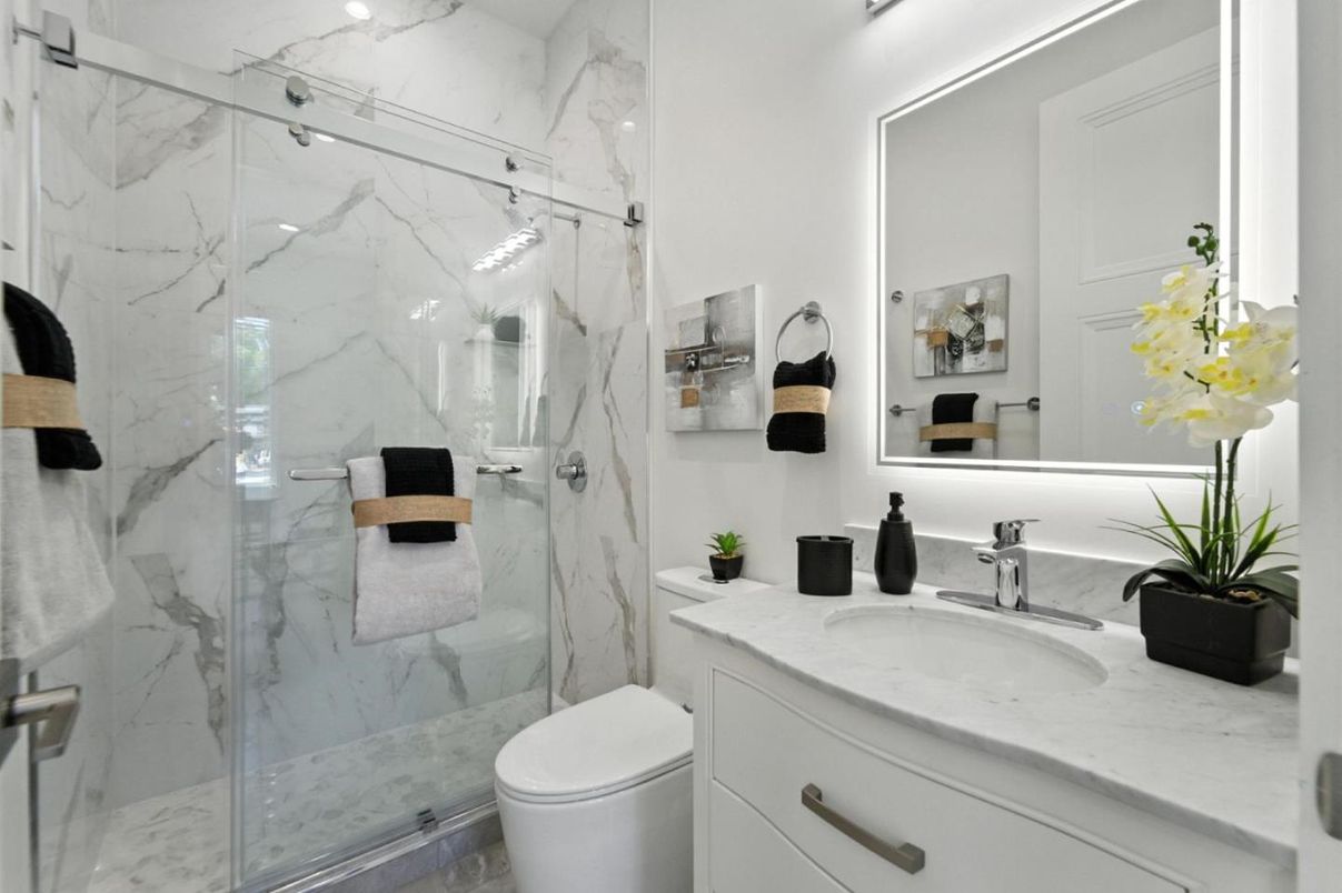Bathroom, Glass Shower, Interior, Marble Walls