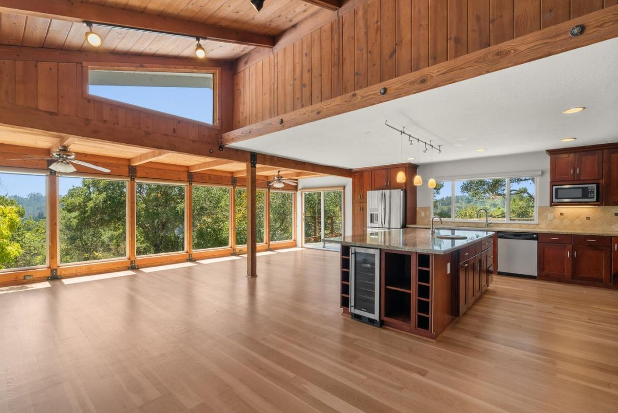 Interior, Kitchen, Recessed Lighting, Wooden Beams, Wooden Ceilings, Wood Texture Flooring, Wooden Walls