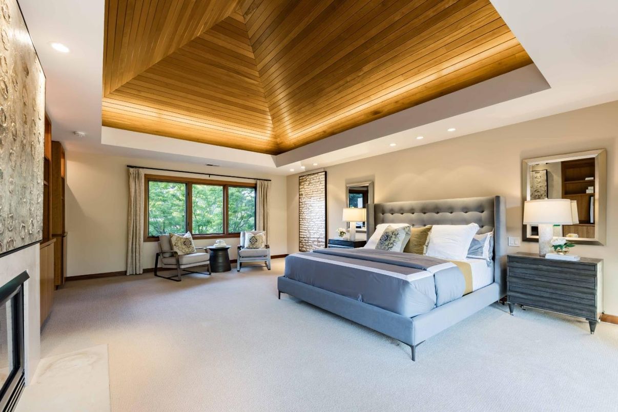 Bedroom, Interior, Recessed Lighting, Wooden Ceilings