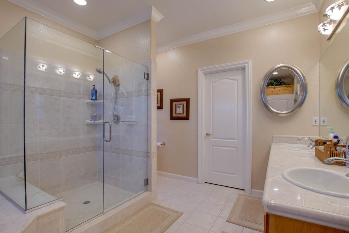 Bathroom, Dual Sink Vanities, Glass Shower, Interior, Recessed Lighting