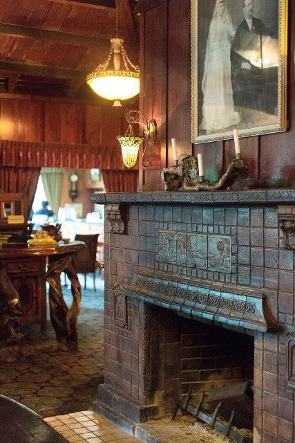 Dining room, Fireplace, Interior, Pendant Lights
