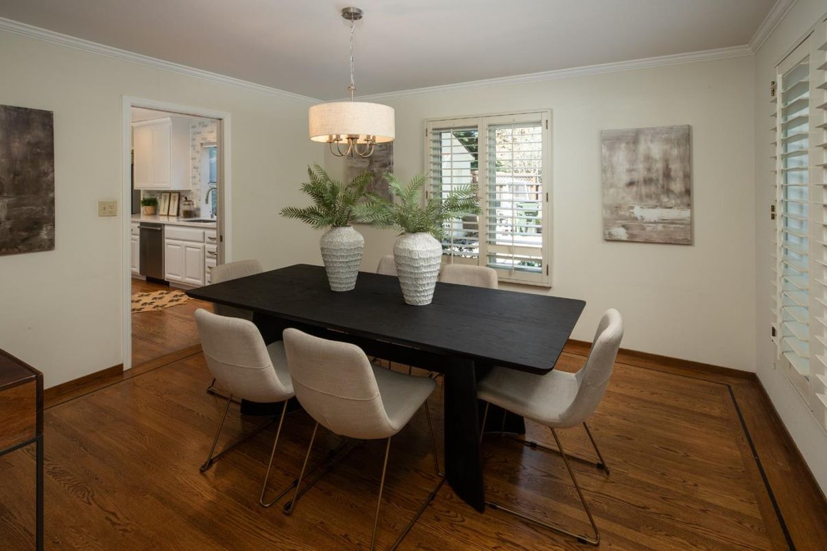 Dining room, Interior, Pendant Lights, Wood Texture Flooring