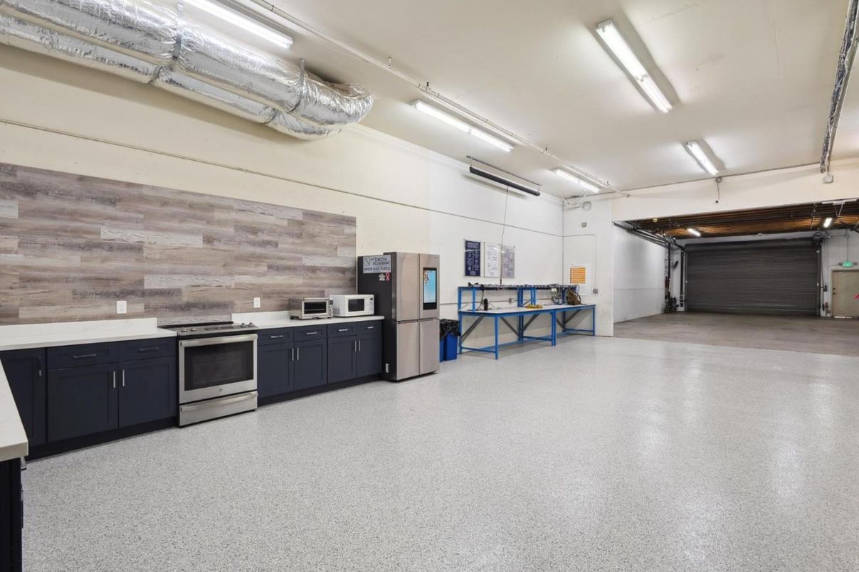 Garage, Interior, Kitchen, Stainless Steel Appliances, Wooden Walls