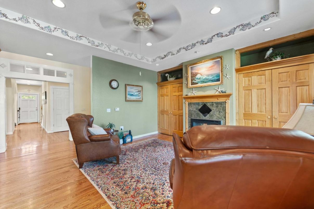 Fireplace, Interior, Recessed Lighting, Wood Texture Flooring