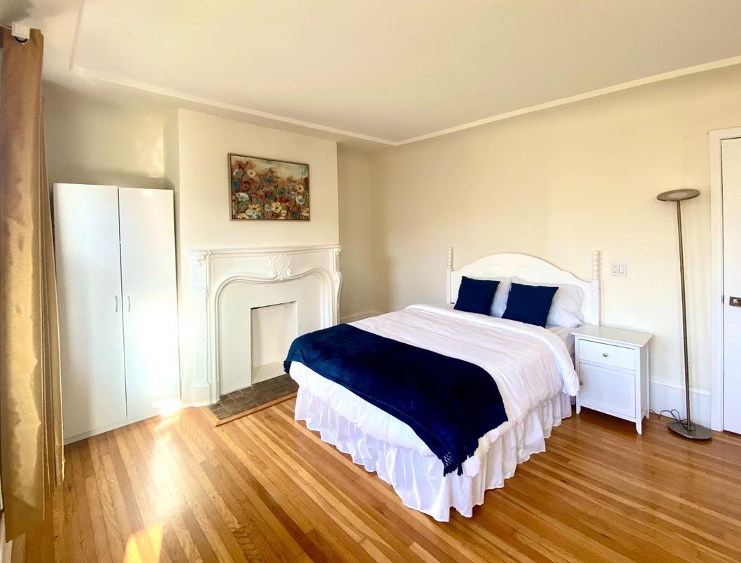 Bedroom, Fireplace, Interior, Wood Texture Flooring