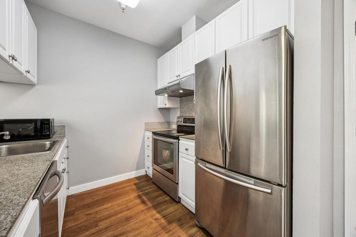 Interior, Kitchen, Stainless Steel Appliances, Wood Texture Flooring