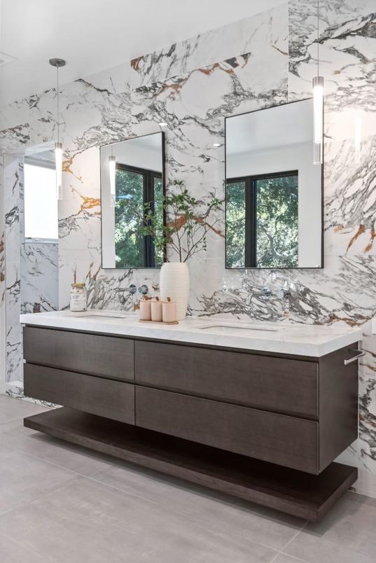 Bathroom, Dual Sink Vanities, Interior, Marble Walls