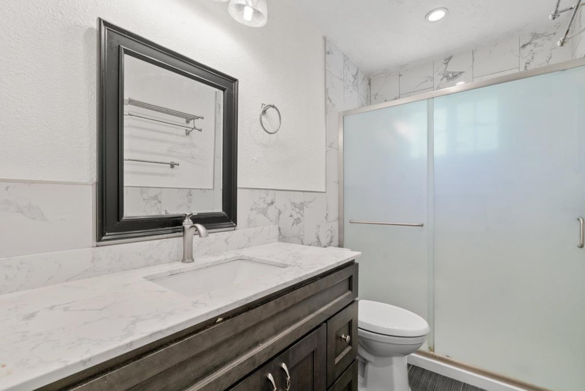Bathroom, Glass Shower, Interior, Marble Walls, Recessed Lighting