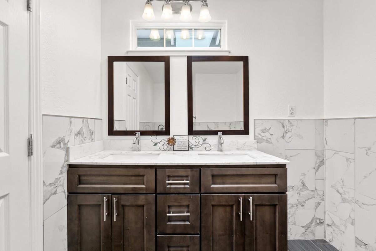 Bathroom, Dual Sink Vanities, Interior, Marble Walls