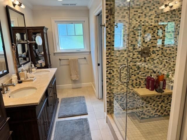 Bathroom, Dual Sink Vanities, Glass Shower, Interior, Recessed Lighting