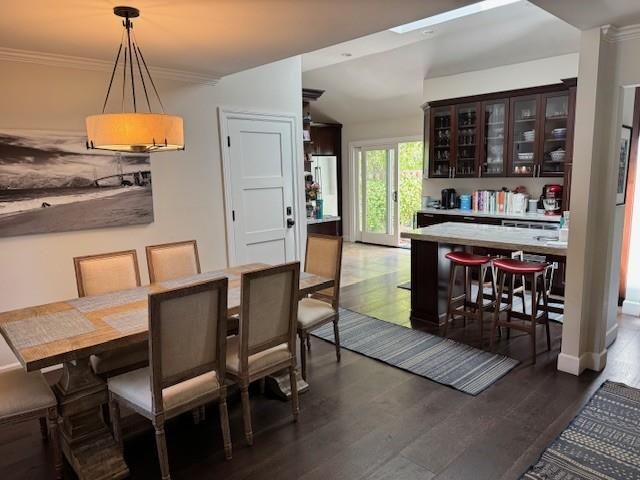 Dining room, Interior, Pendant Lights, Wood Texture Flooring