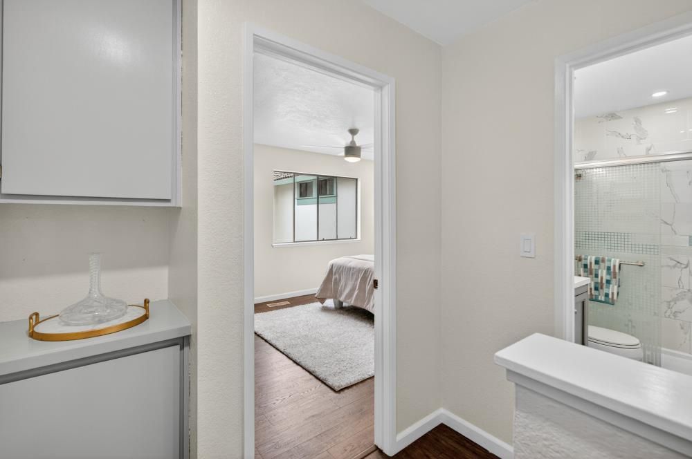 Bathroom, Bedroom, Interior, Marble Walls, Recessed Lighting, Wood Texture Flooring