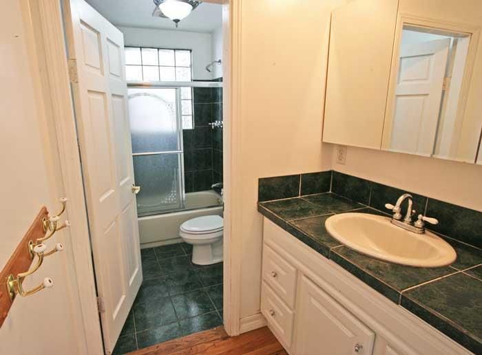 Bathroom, Interior, Tile Countertops, Wood Texture Flooring