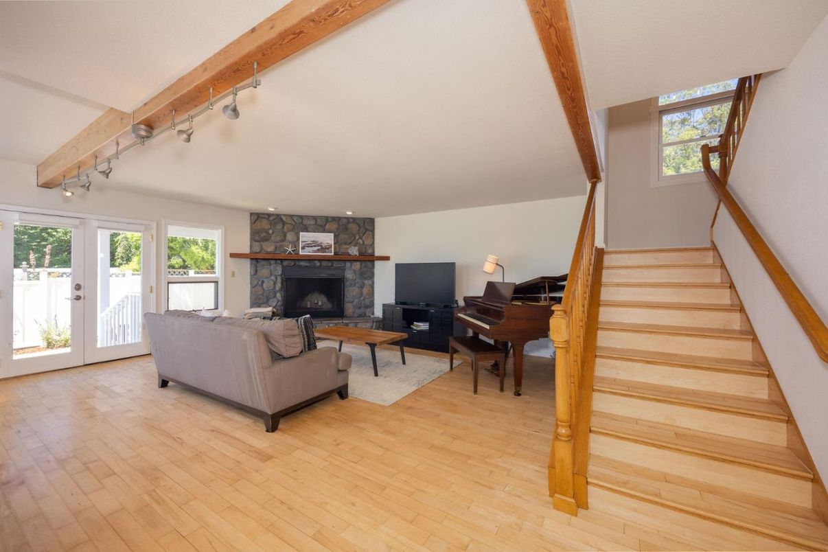 Fireplace, Interior, Living room, Piano, Wooden Beams, Wood Texture Flooring