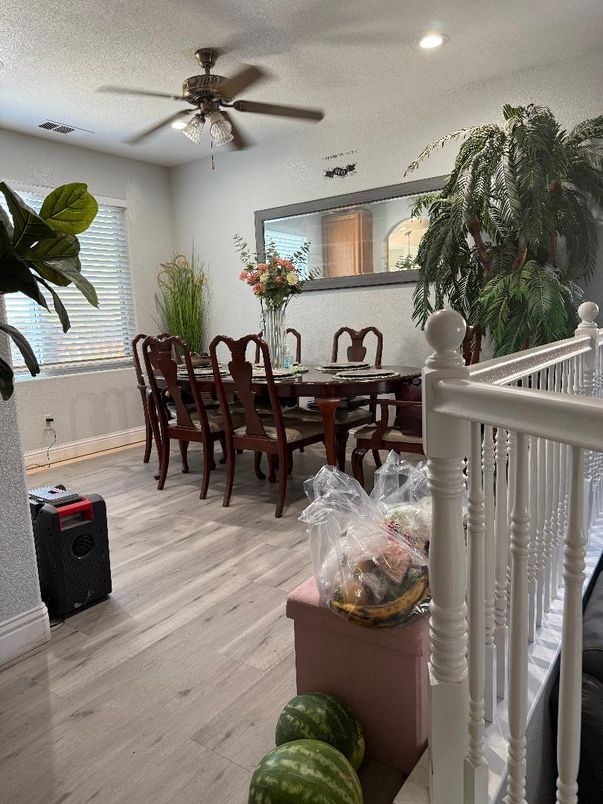 Dining room, Interior, Recessed Lighting, Wood Texture Flooring