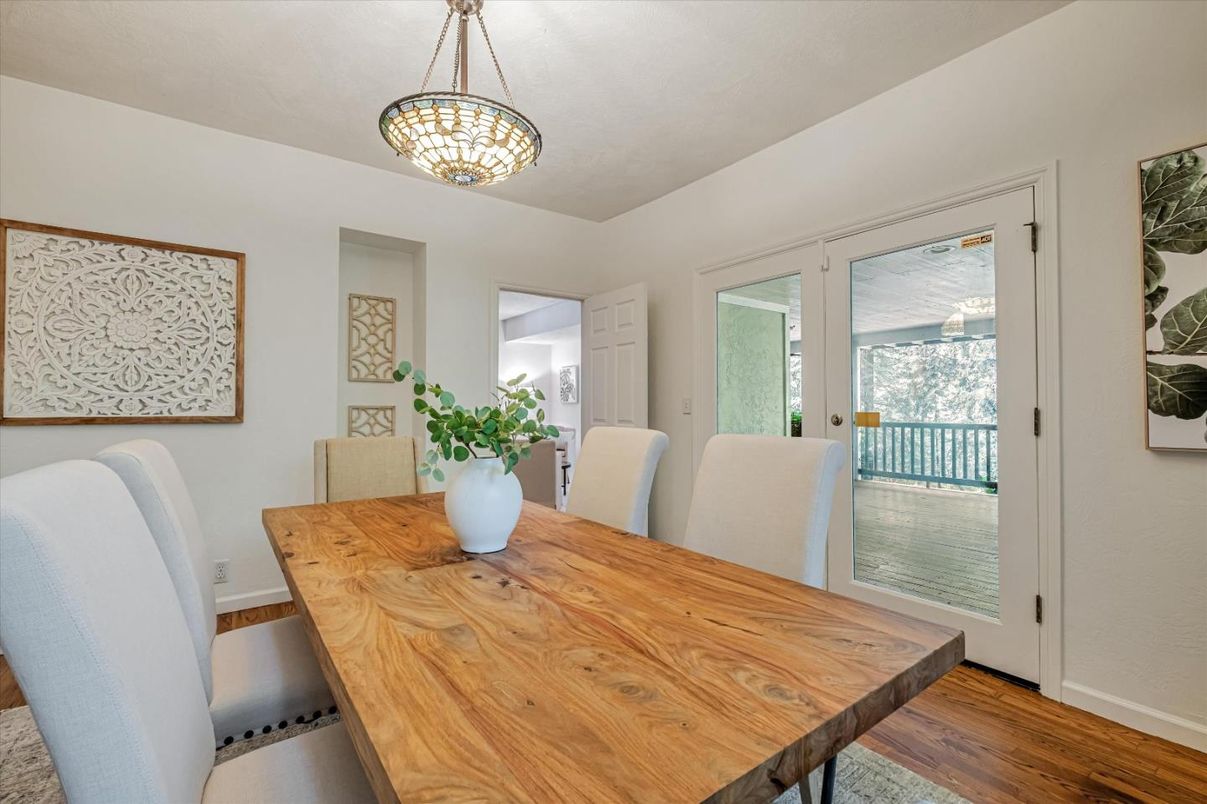 Dining room, Interior, Pendant Lights, Wood Texture Flooring