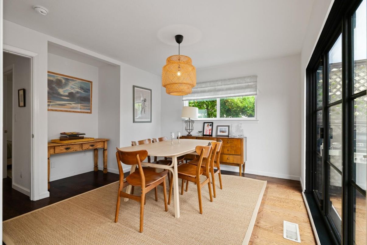 Dining room, Interior, Pendant Lights, Wood Texture Flooring